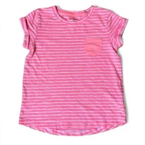 Girl’s Cat & Jack Striped Coral Pink Pocket Tee Shirt M 7/8